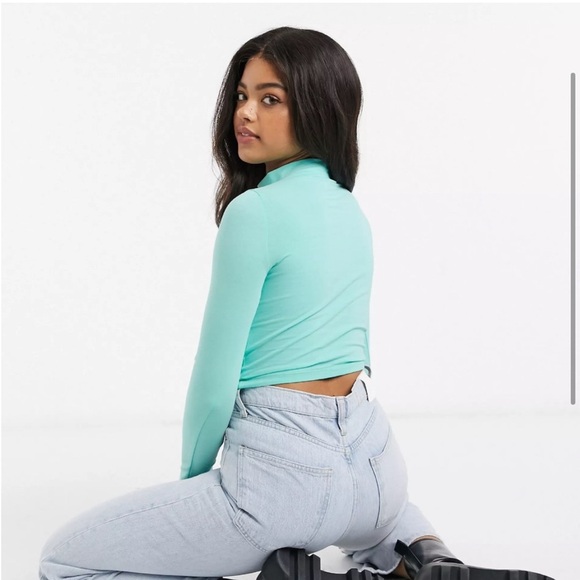 Asos Mint Aqua Long Sleeve Women's Cop Turtleneck Top - Picture 2 of 8